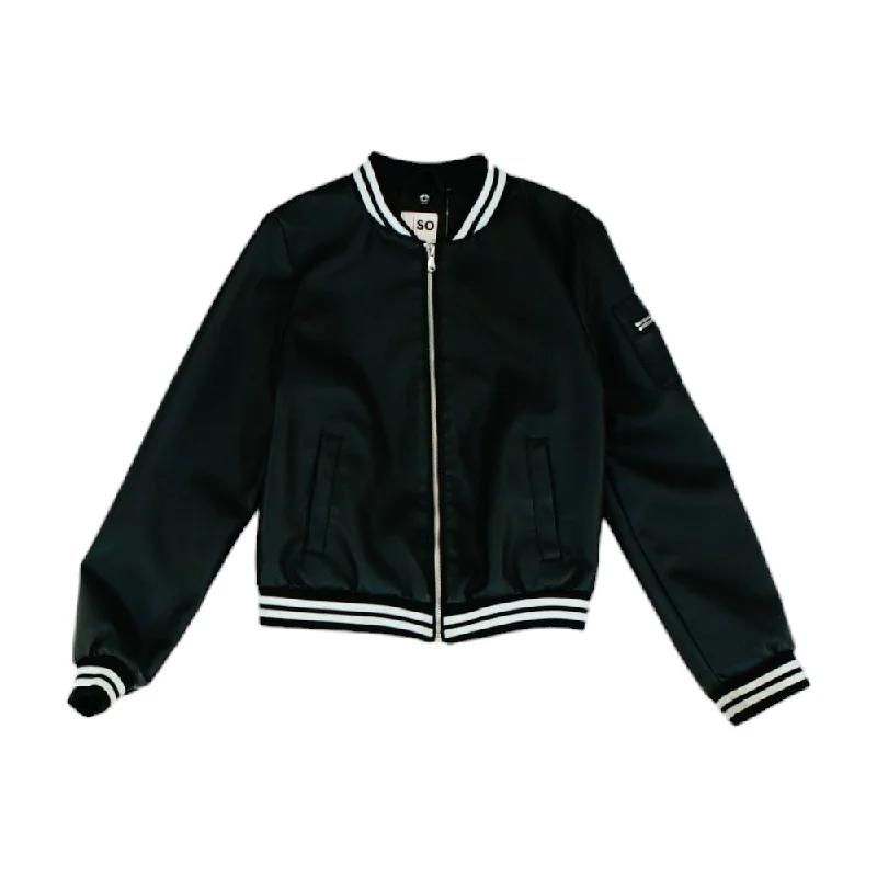 Black Solid Bomber Coat