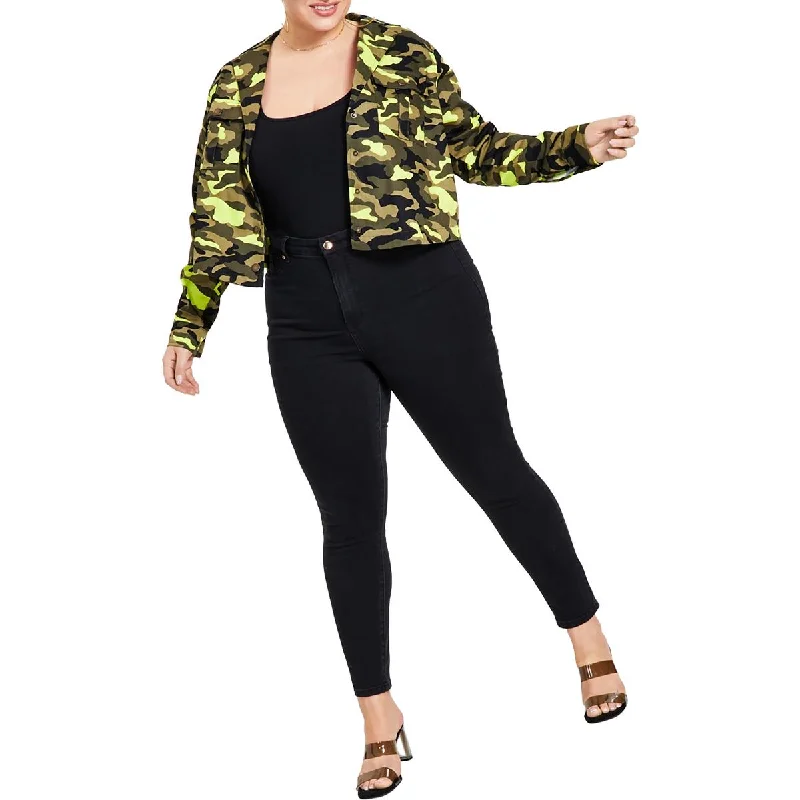 Nina Parker Womens Plus Camo Cargo Overcoat