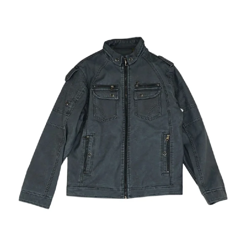 Gray Solid Faux Leather Coat