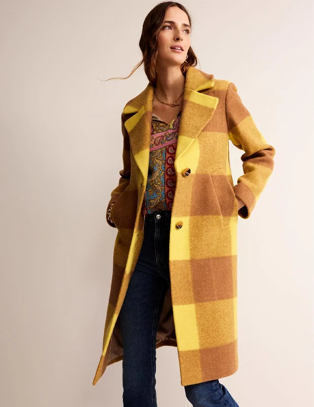 Relaxed-Fit Checked Coat-Yellow Check
