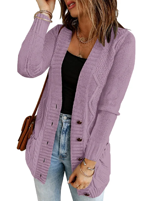 Women Open Front Knit Cardigan Leopard Print Button Down Sweater Coat
