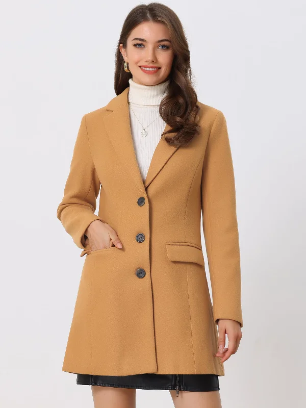 Notched Lapel Single Breasted Winter Outwear Long Coat