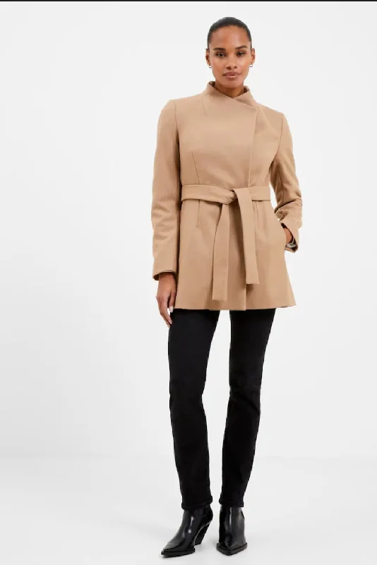 French Connection tan wool blend belted coat rrp £150  - size 8