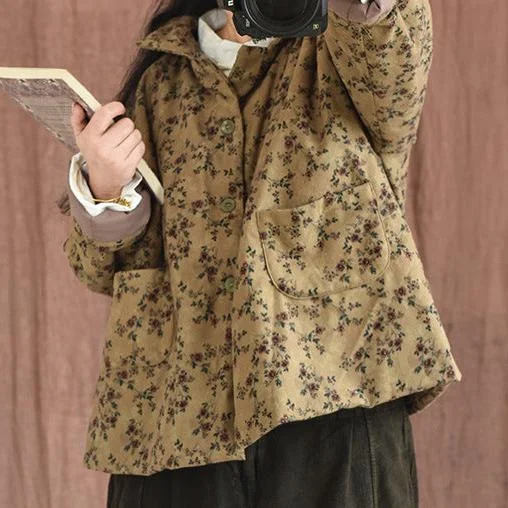 Women Retro Cotton Padded Loose Floral Coat