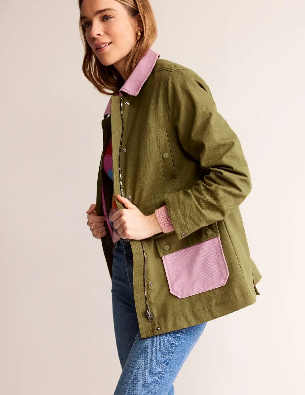 Barn Coat-Dark Moss Colour Block