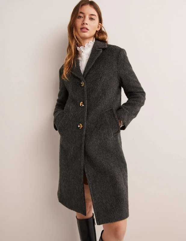 Wool Blend Collared Coat-Charcoal
