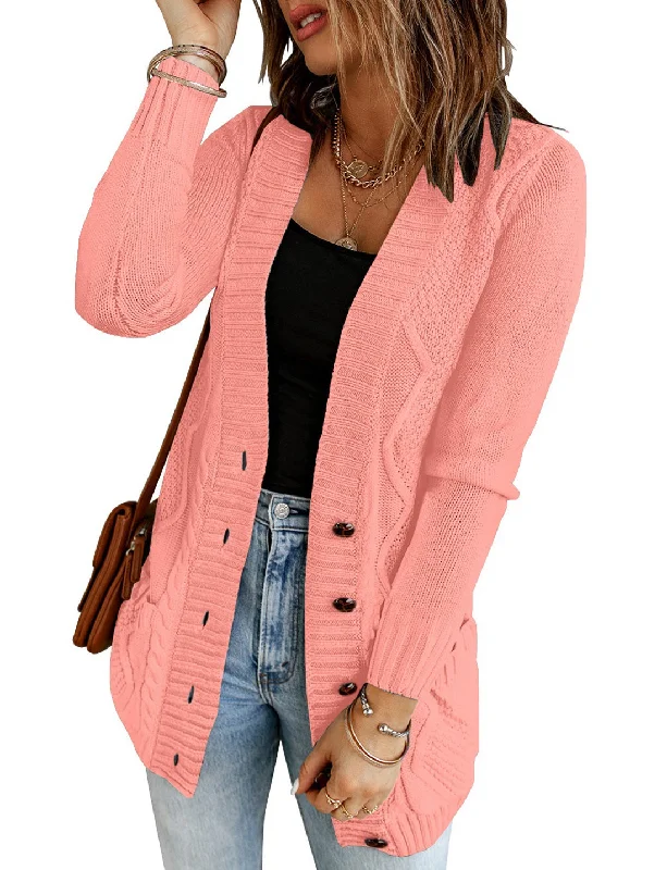 Women Open Front Knit Cardigan Leopard Print Button Down Sweater Coat