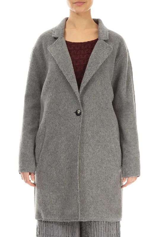 Single Button Grey Wool Coat