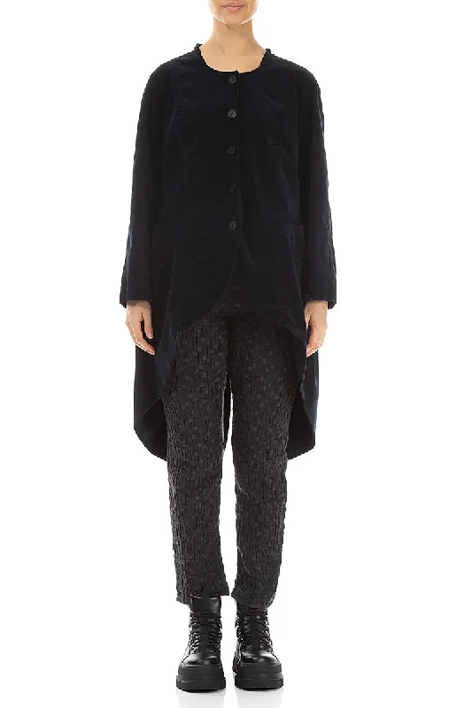 Asymmetrical Dark Navy Corduroy Jacket-Coat