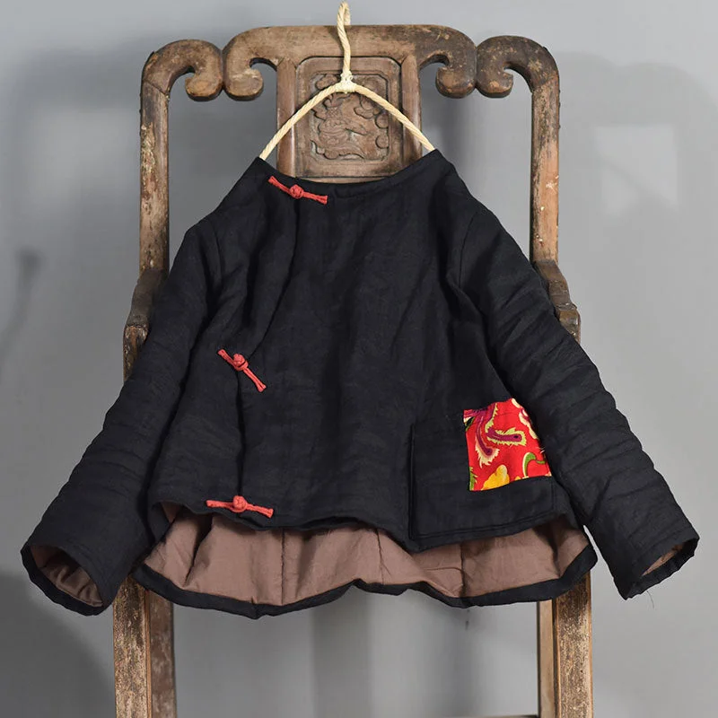 Warm Vintage Patchwork Padded Ramie Coat for Women