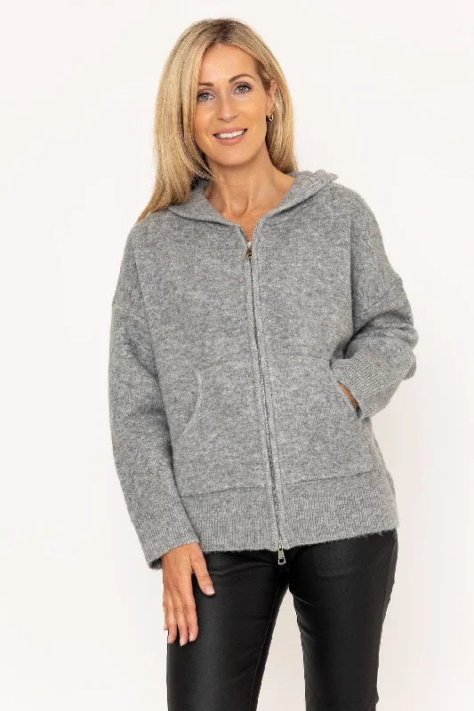 Grey Zip Knit Hoodie Jacket
