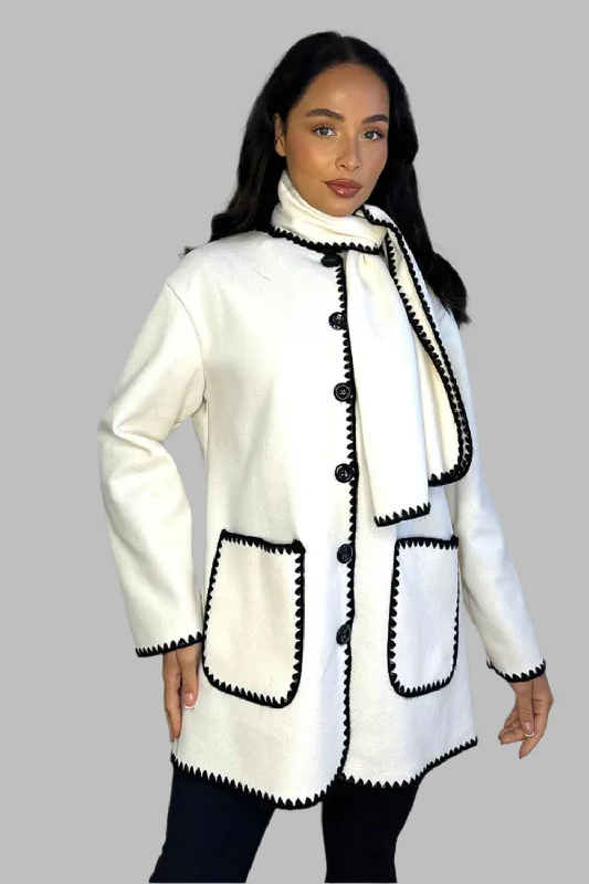 Contrast Stitch Single Breasted Coat And Scarf Set