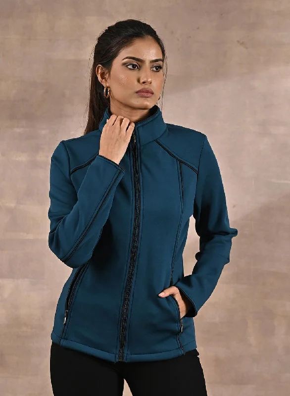 Teal Fleece Jacket with Decorative Stitch on Front