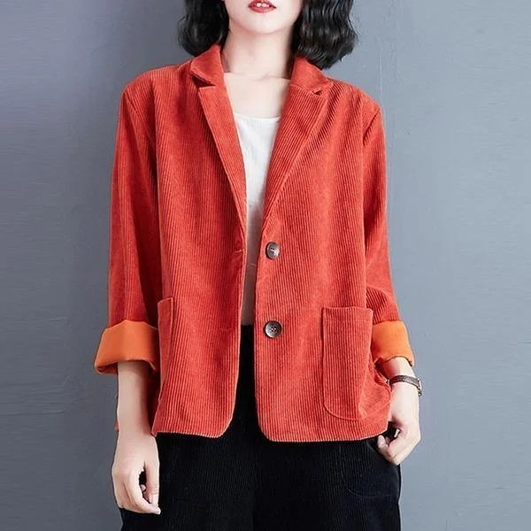 Women Vintage Corduroy Casual Jackets New Arrival 2020 Simple Style Turn-down Collar Coats Women Vintage Corduroy Casual Jackets New Arrival 2020 Simple Style Turn-down Collar Coats