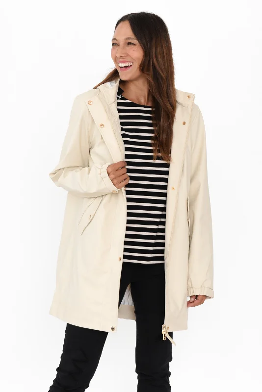 Anika Cream Hooded Raincoat