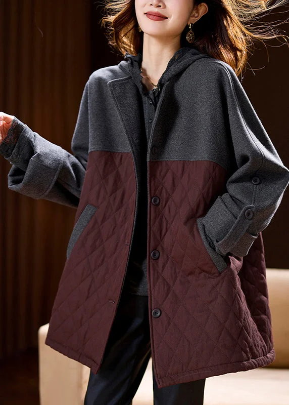 Plus Size Colorblock Pockets Patchwork Hooded Coats Spring