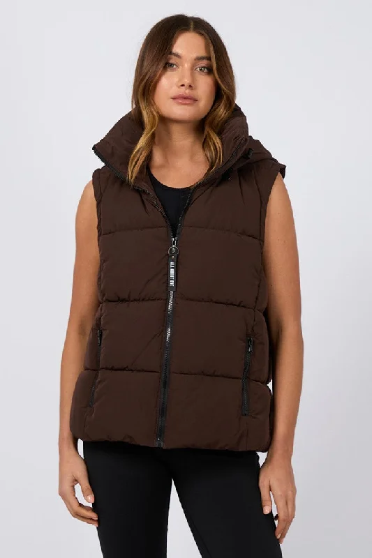 All About Eve Remi Luxe Puffer Vest Brown