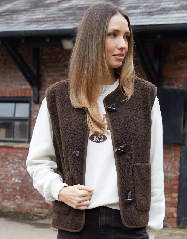 Women's Chocolate Toggle Fleece Borg Gilet