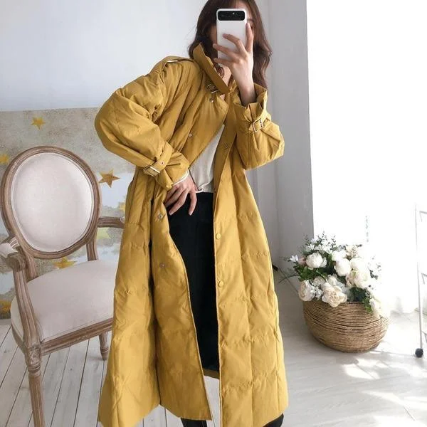 Winter Elegant New Lapel White Duck Down Jacket Women Over The Knee Fashion Clothing Winter Elegant New Lapel White Duck Down Jacket Women Over The Knee Fashion Clothing