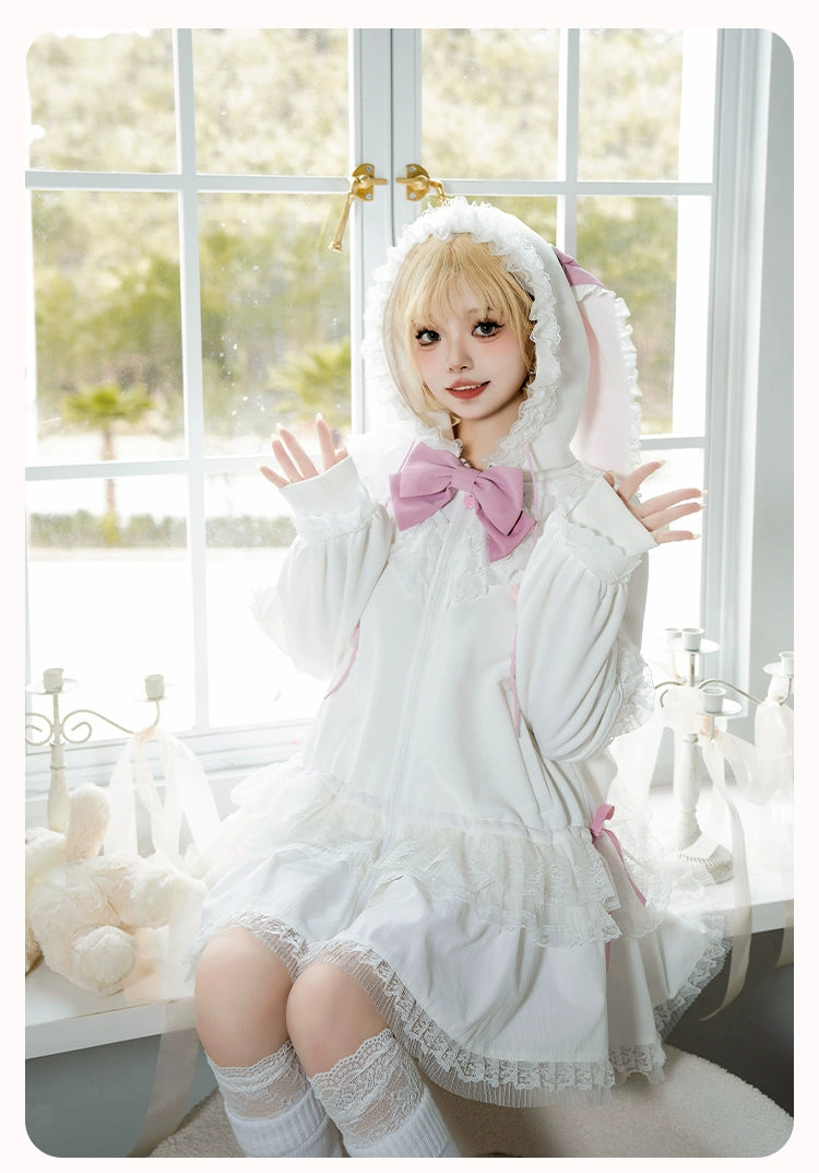 (BFM)With PUJI~Sweet Lolita Coat Pink rabbit Ear OP Dress for Spring