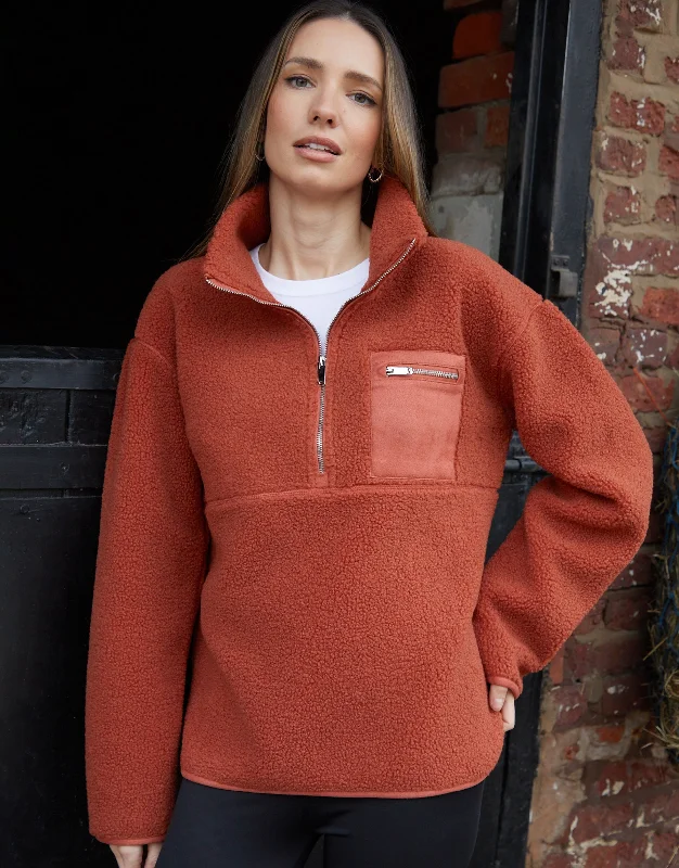 Women's Rust Half Zip Borg Fleece