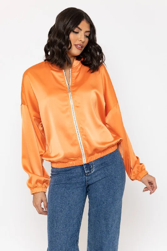 Orange Sateen Bomber Jacket