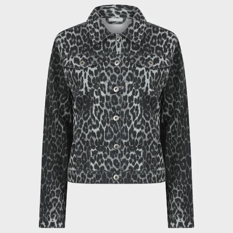Ladies Grey Leopard Denim Jacket