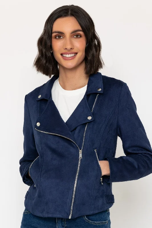Navy Suedette Biker Jacket