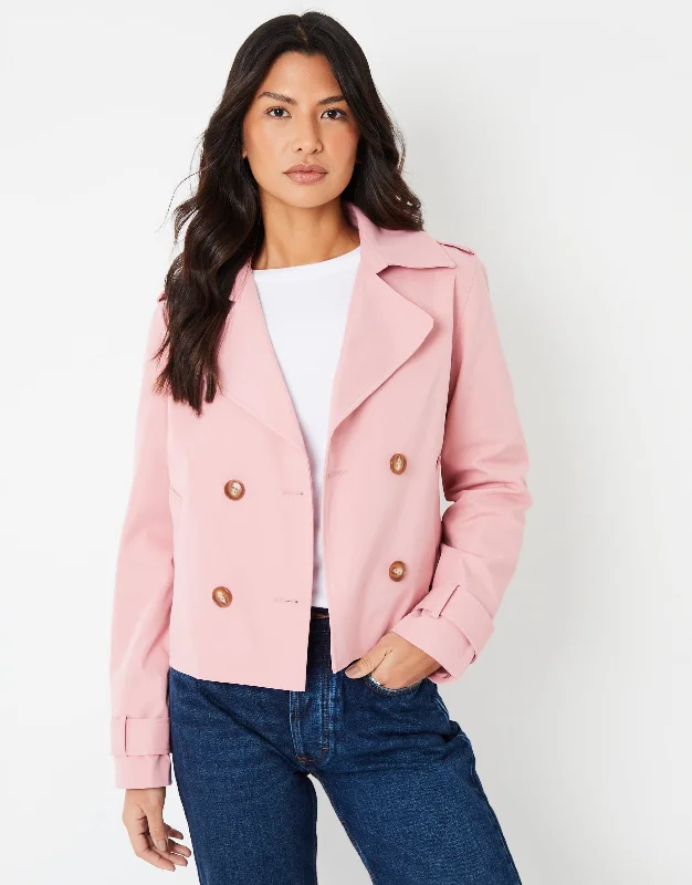 Women's Pink Double Breasted Cropped Trench Coat