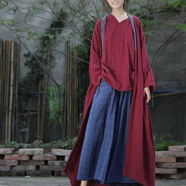 Women Vintage Cotton Linen Trench Patchwork New V-Neck Bat Sleeved Female Casual Trench Coats Women Vintage Cotton Linen Trench Patchwork New V-Neck Bat Sleeved Female Casual Trench Coats
