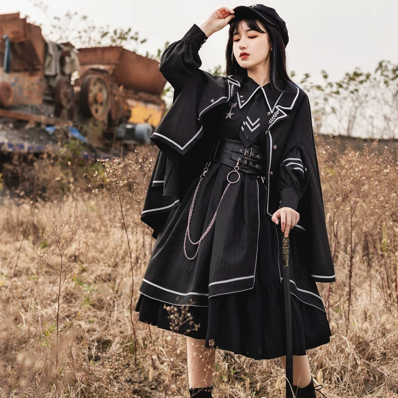 (BFM)With Puji~Devoted War Machine~Military Lolita Black OP Dress and Cloak