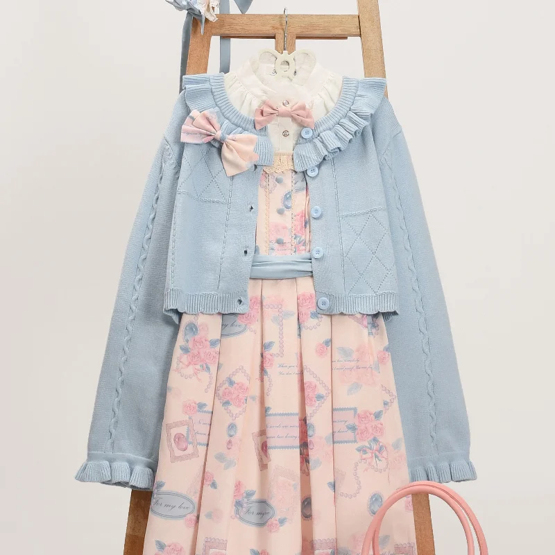 MIST~Blank Night~Vintage Lolita Bow Cute Girl Ruffled Cardigan