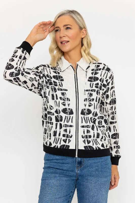 Black & Cream Printed Zip Jacket