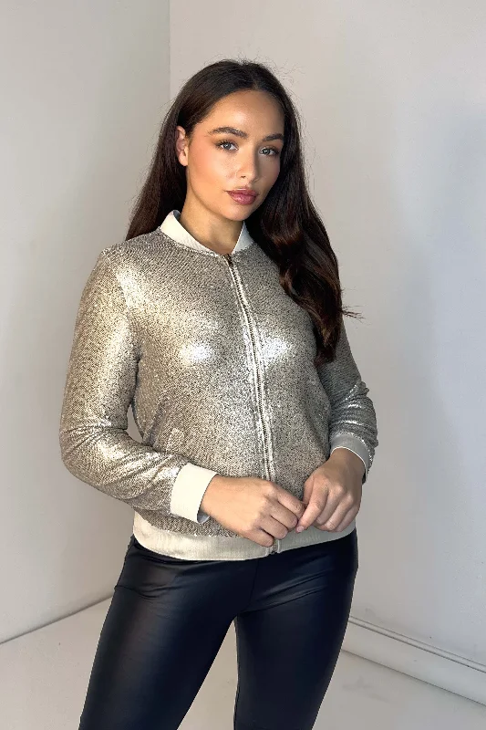 Sequine Champagne Disco Varsity Jacket