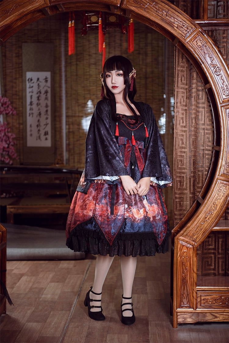 (BFM)EdenLost~Lotus Fish~Black Goldfish Lolita Straight Sleeves Haori