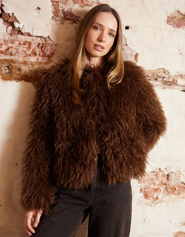 Women's Chocolate Mongolian Faux Fur Coat