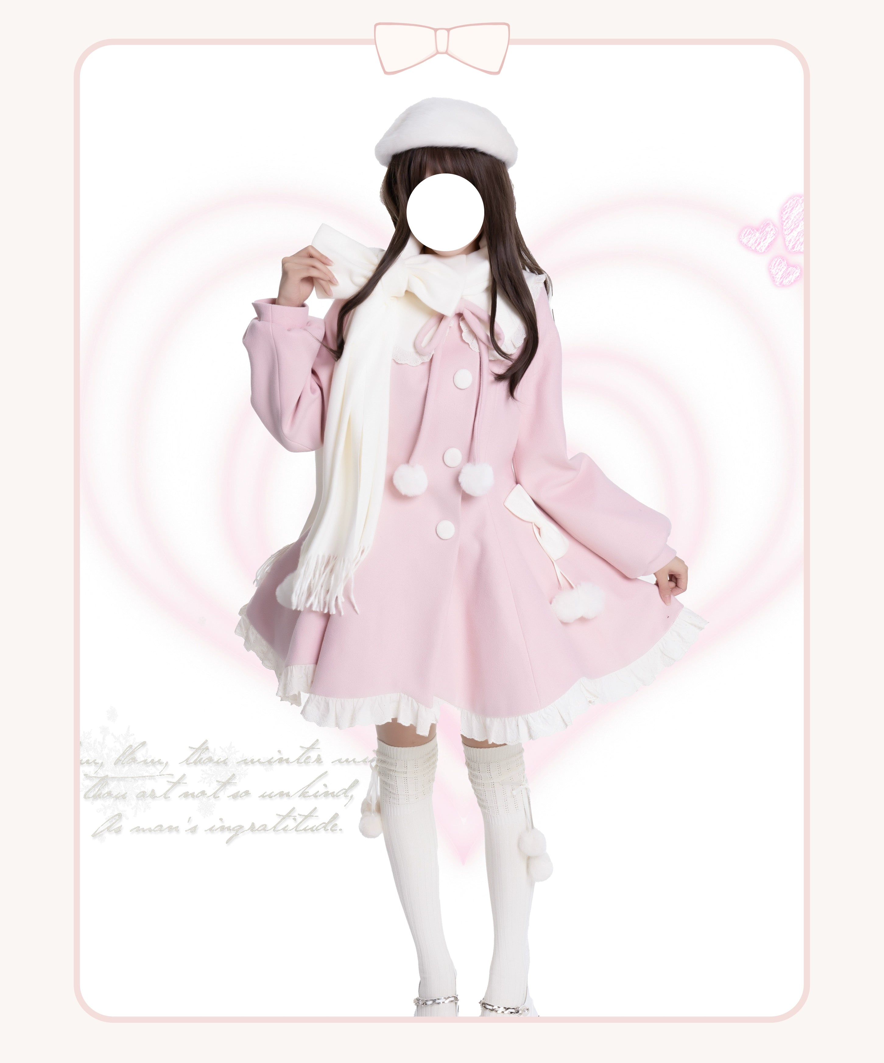 Platycodon House~Winter Love Song~Winter Sweet Lolita Coat Korean Style Overcoat Bow Scarf