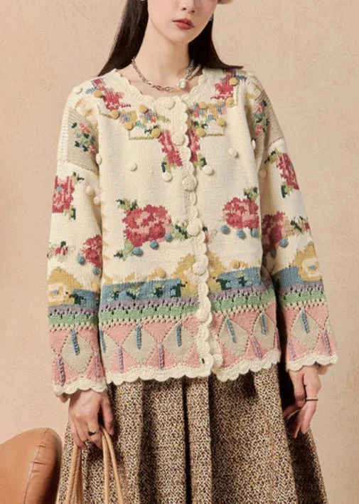 Beautiful Beige Button Patchwork Knit Coats Winter