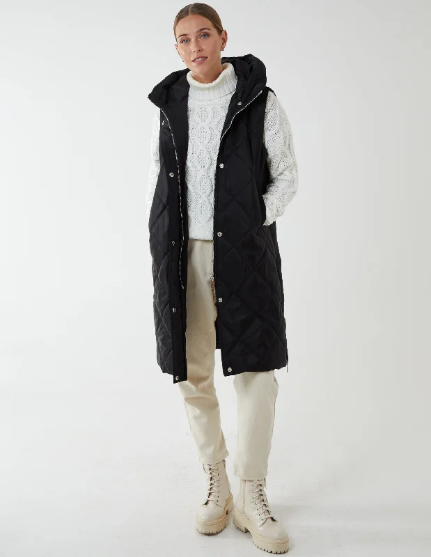 Diamond Quilted Longline Vest Gilet
