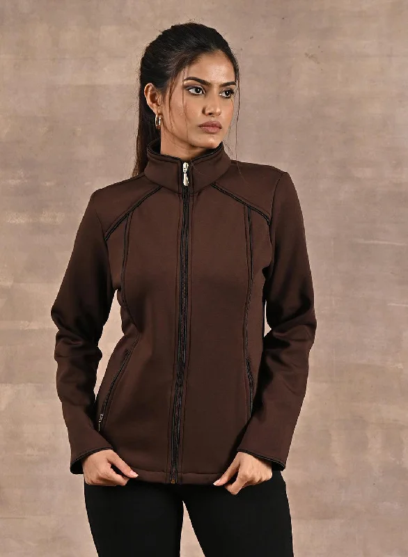 Brown Fleece Jacket with Decorative Stitch on Front