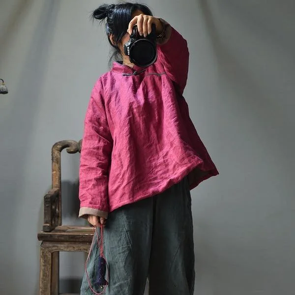Loose Solid Color Linen Parkas Padded Coat Outerwear Ladies Vintage Padded Topcoat Female 2020