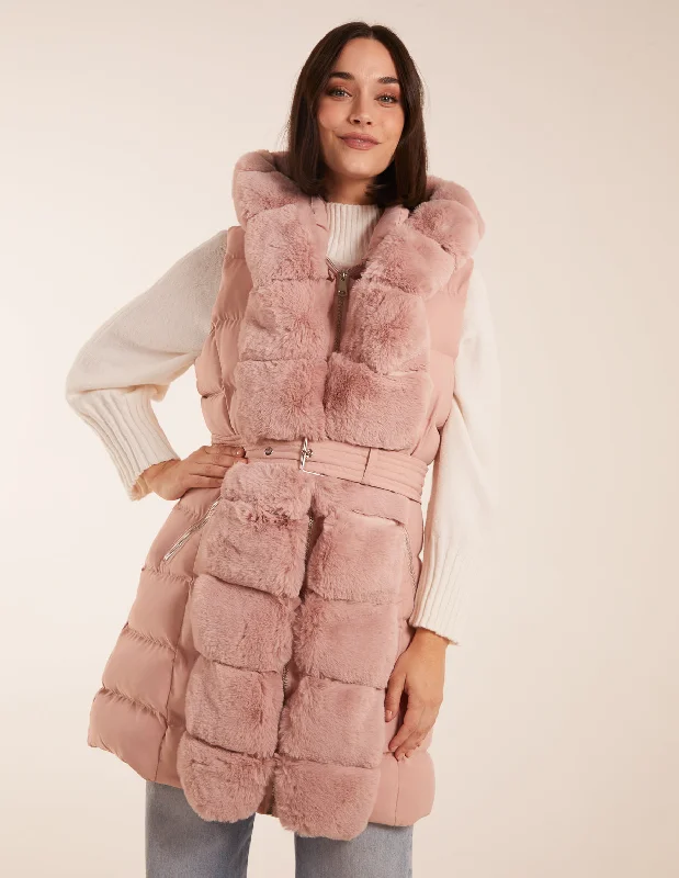 Faux Fur Detail Belted Gilet