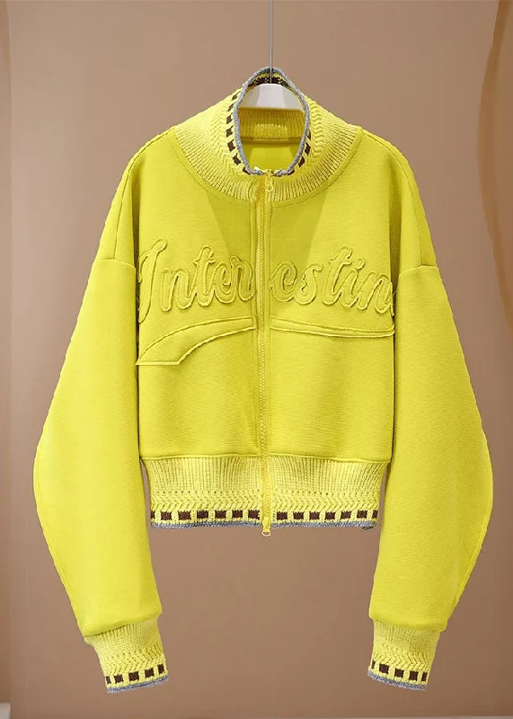 Casual Fluorescent Yellow Jacquard Cotton Jackets Spring