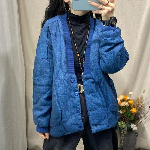 Women Winter Patchwork V Neck Padded Coat Parkas Outerwear Ladies Vintage Parkas Female 2020 Vintage Topcoat Women Winter Patchwork V Neck Padded Coat Parkas Outerwear Ladies Vintage Parkas Female 2020 Vintage Topcoat