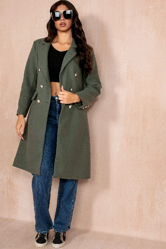 Winona Khaki Longline Double Breasted Coat