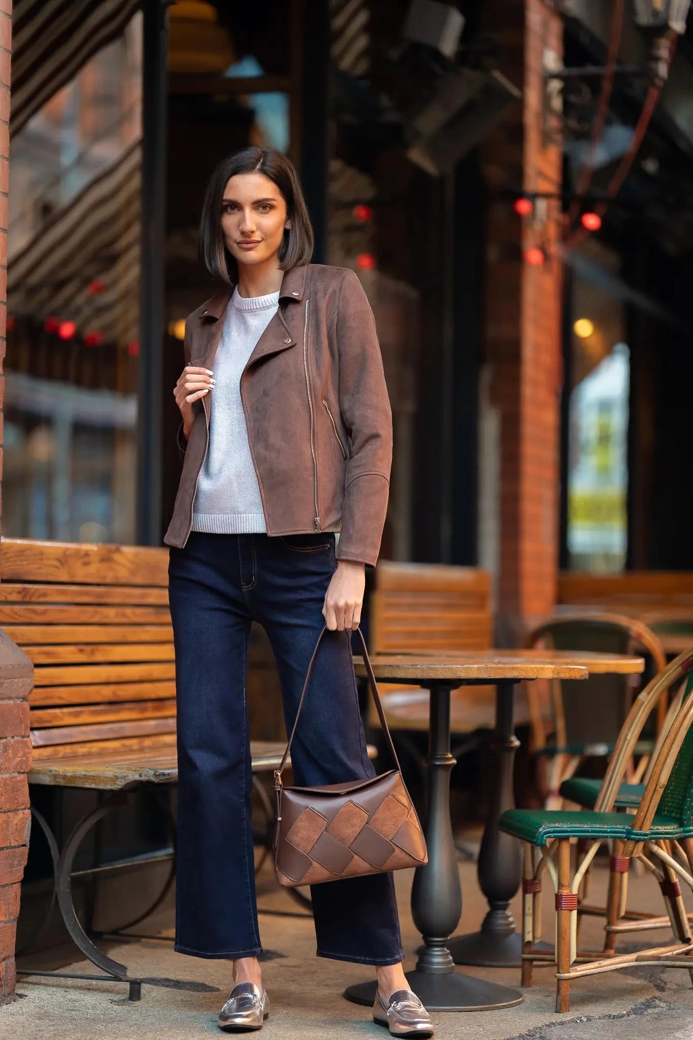 Chocolate Suedette Biker Jacket