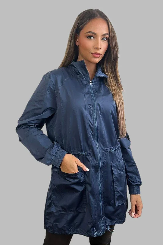 Zipped Down Drawstring Waist Windbreaker