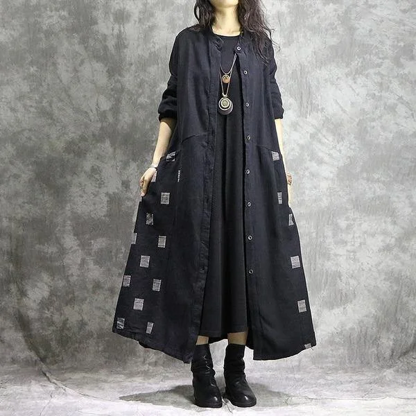 Women Cotton Linen Trench Vintage Autumn Coats Patchwork Clothing Black Trench Coats Women Cotton Linen Trench Vintage Autumn Coats Patchwork Clothing Black Trench Coats
