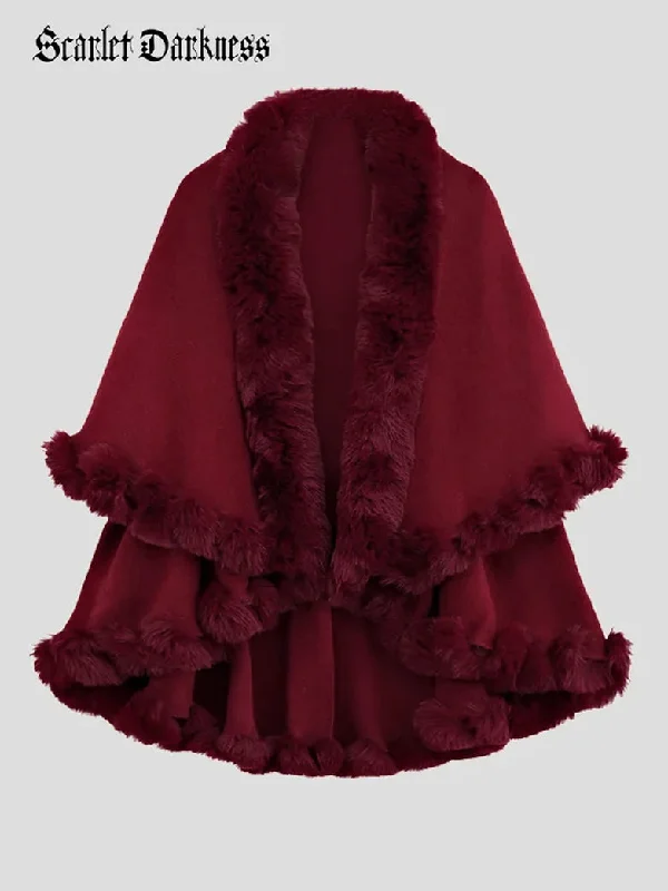Christmas Limited Edition Double-layer Fur Collar Cape