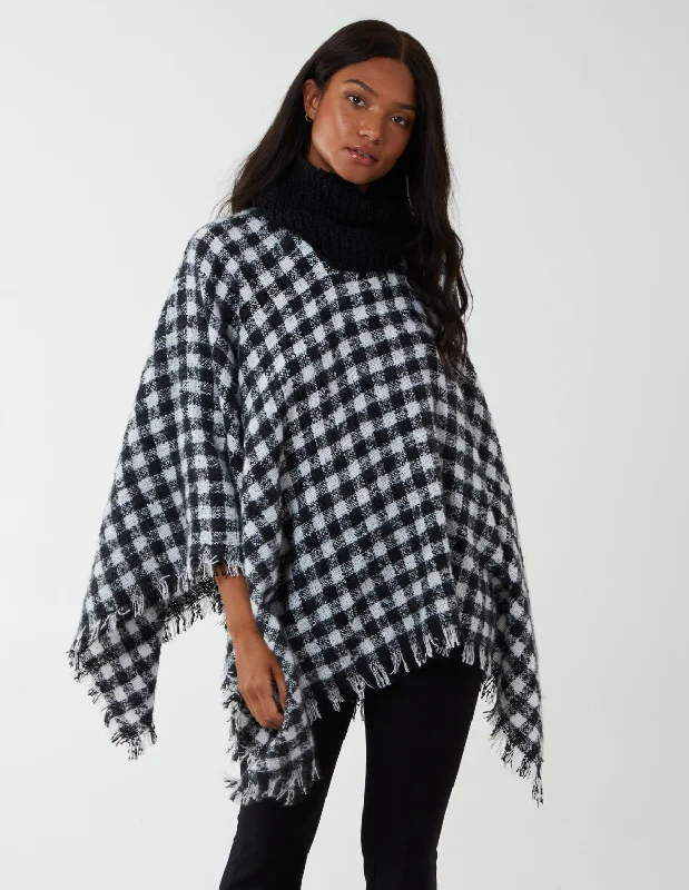Check Roll Neck Poncho